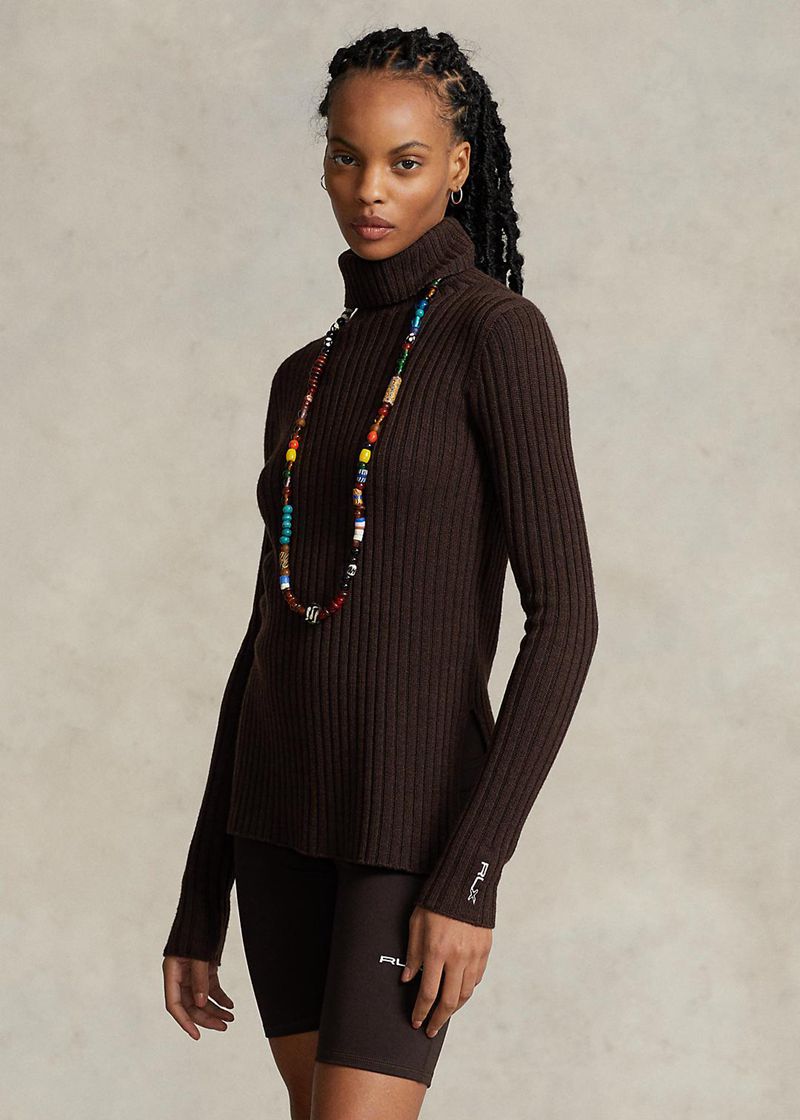 RLX セーター レディース ブラウン Merino ウール Rib-knit Roll Neck ジャンパー LYBTQ6187